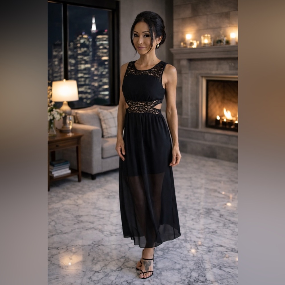 Sweet Storm Black Lace Cutout Maxi Dress
